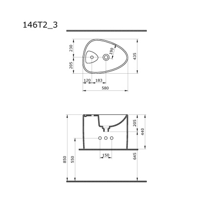 Накладная раковина Ambassador Kingston 146T20003 (580х435х440) белая
